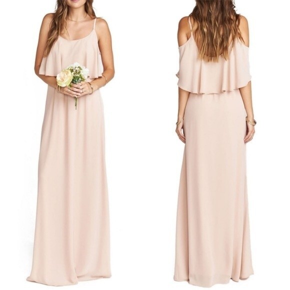 NWT Show Me Your Mumu Caitlin Ruffle Maxi Dress Dusty Blush Crisp Size Large - Picture 1 of 8